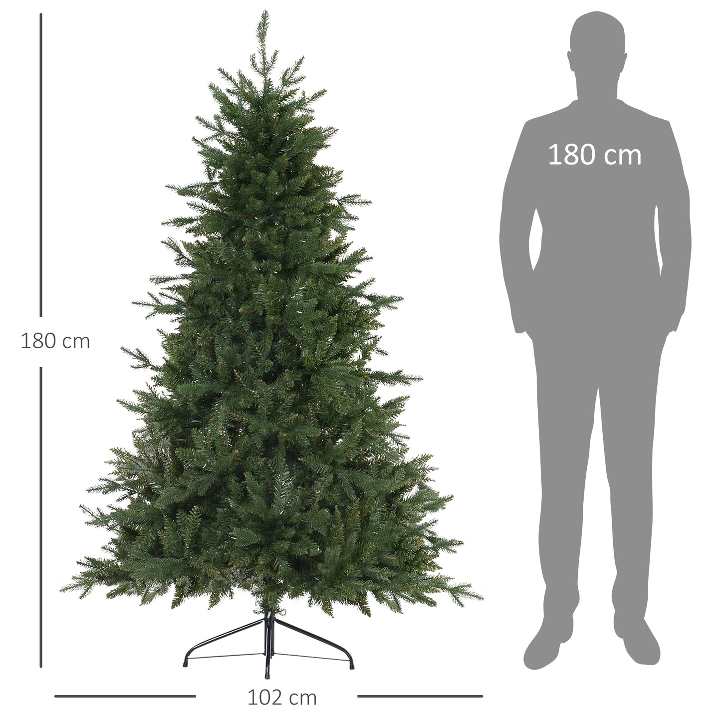 HOMCOM Árbol de Navidad 180cm Artificial Árboles Decoración Navideña con 1000 Ramas Soporte Metal