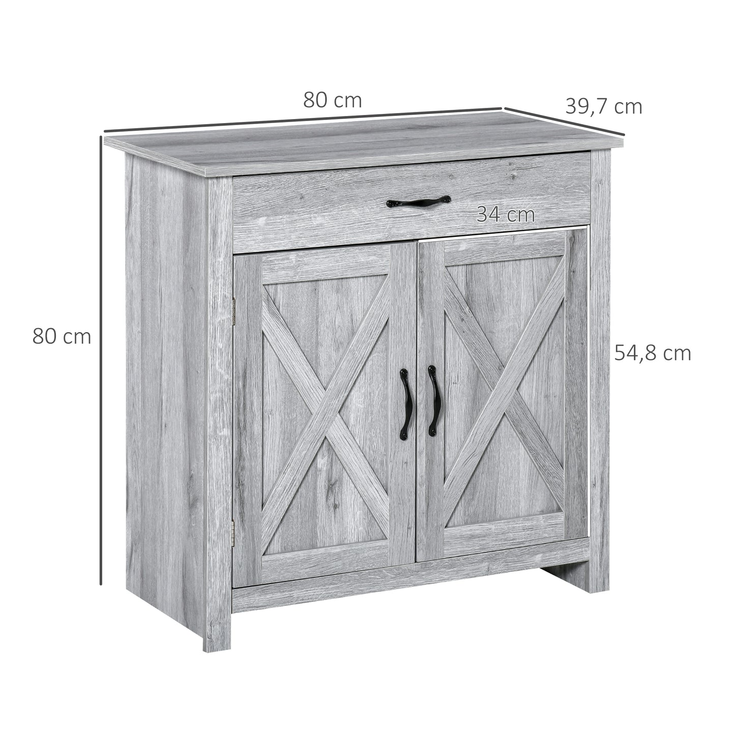 HOMCOM Aparador de Cocina Buffet para Salón con 1 Cajón 2 Puertas y Estante Interior Ajustable Mueble Auxiliar Decorativo para Comedor 80x39,7x80 cm Gris