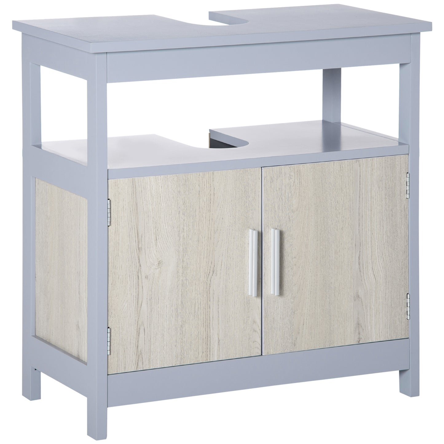 kleankin Mueble para Debajo del Lavabo Armario de Suelo de Baño con 2 Puertas y Estante de Almacenaje Carga 15 kg Estilo Moderno Antivuelco 60x30x62 cm Gris