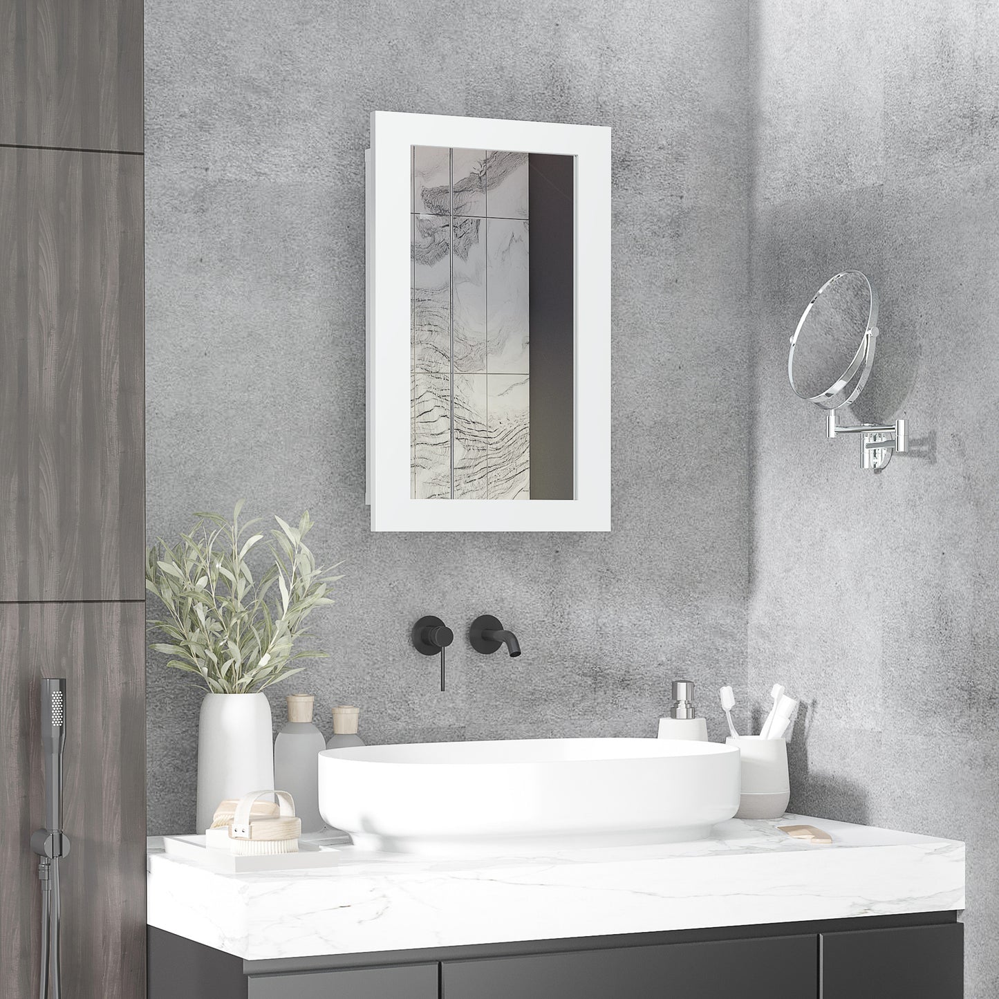 kleankin Armario con Espejo de Baño Botiquín de Pared Mueble Colgante para Baño con Puerta y Estantes Ajustables para Dormitorio Aseo 40x12x71 cm Blanco