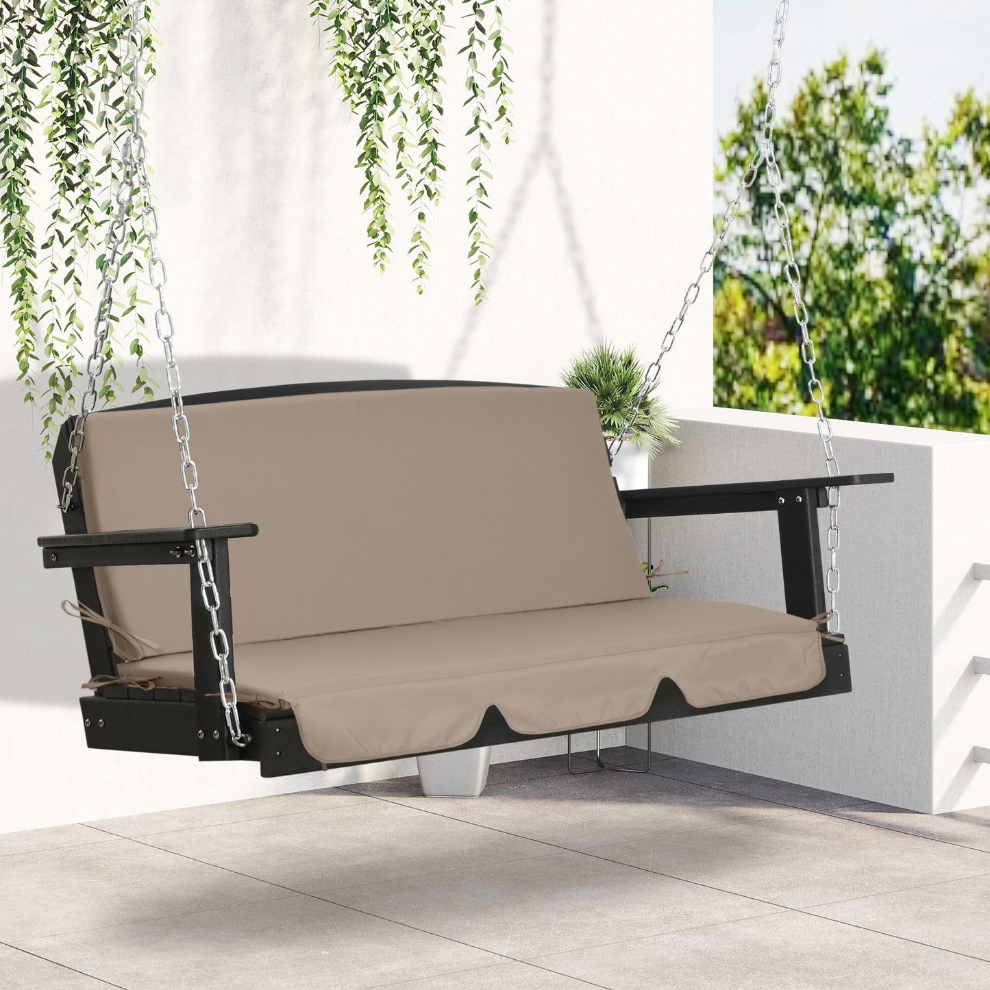 Outsunny Cojín para Columpio de 2 Piezas 130x45x5 cm Cojín para Balancín Cojín de Asiento y Respaldo Acolchado para Jardín Terraza Balcón Exterior Marrón