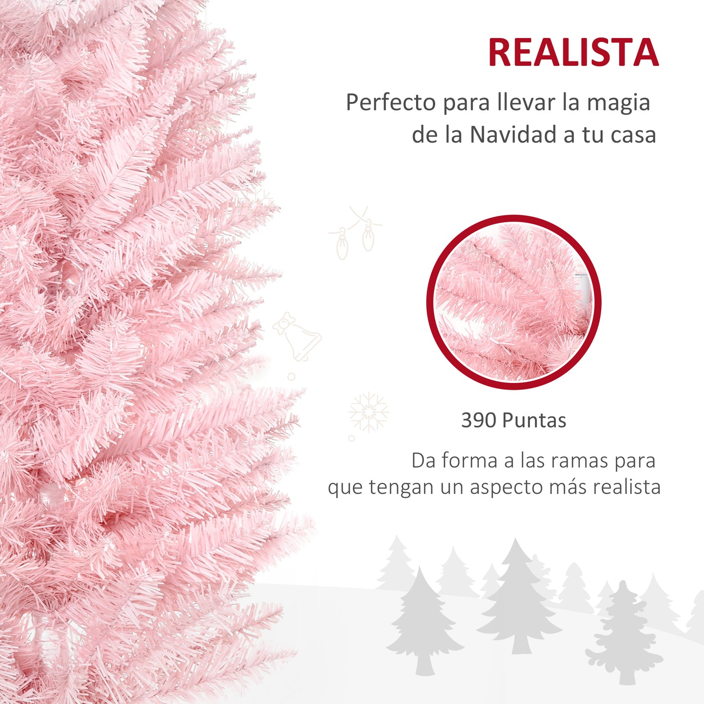 HOMCOM Árbol de Navidad 180 cm Árbol de Navidad Artificial Grande con 390 Puntas de Rama y Soporte de Metal Decoración Navideña para Interiores Fácil de Montar Rosa