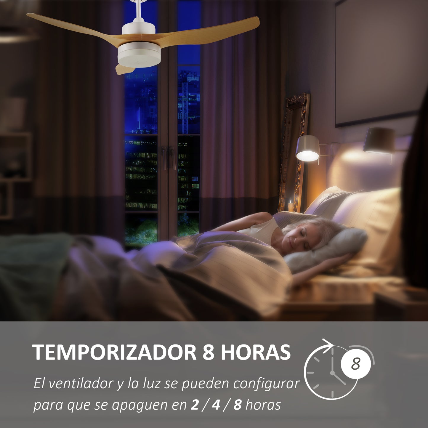 HOMCOM Ventilador de Techo con Luz LED Motor DC 20,5W con Mando a Distancia Ajustable de 3 Niveles 3 Aspas Reversibles 6 Velocidades y Temporizador Ø132x40 cm Natural