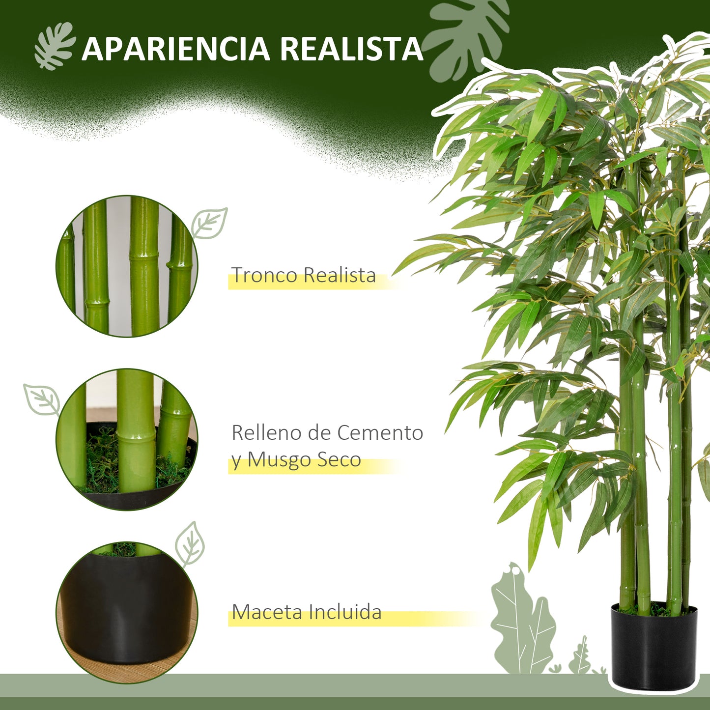 HOMCOM Bambú Artificial 140 cm con Maceta y Cañas Realistas Árbol Sintético Interior para Decoración de Hogar Oficina Interior Verde