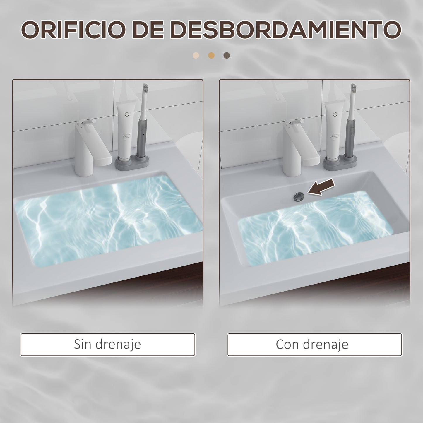 kleankin Mueble de Baño con Lavabo Cerámico Armario Bajo de Lavabo de Pared con 2 Puertas y Estante Ajustable Acabado Melamina 60x45,5x60 cm Marrón