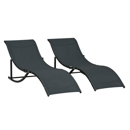 Outsunny 2 Tumbonas Plegables de Aluminio en Forma de S Ergonómica con Tela Texteline para Piscina Patio Jardín Terraza 165x61x63 cm Negro