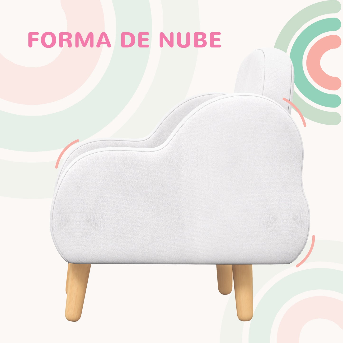 ZONEKIZ Sillón para Niños Sillón Infantil Diseño de Nube con Tacto Súper Suave y 4 Patas para Niños de 18-36 Meses Carga 40 kg 46x51x55 cm Blanco