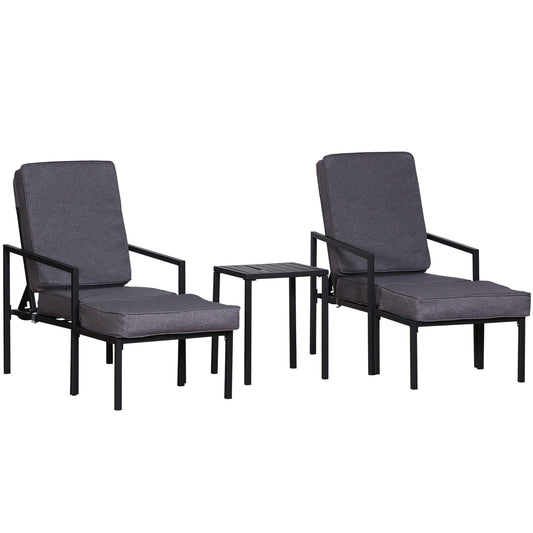 Outsunny Conjunto Mueble Exterior Apto Jardín Incluye 2 Sillas 2 Taburetes 1 Mesa para Café con Cojín Suave 5 Niveles en Respaldo Reclinable Gris y Negro