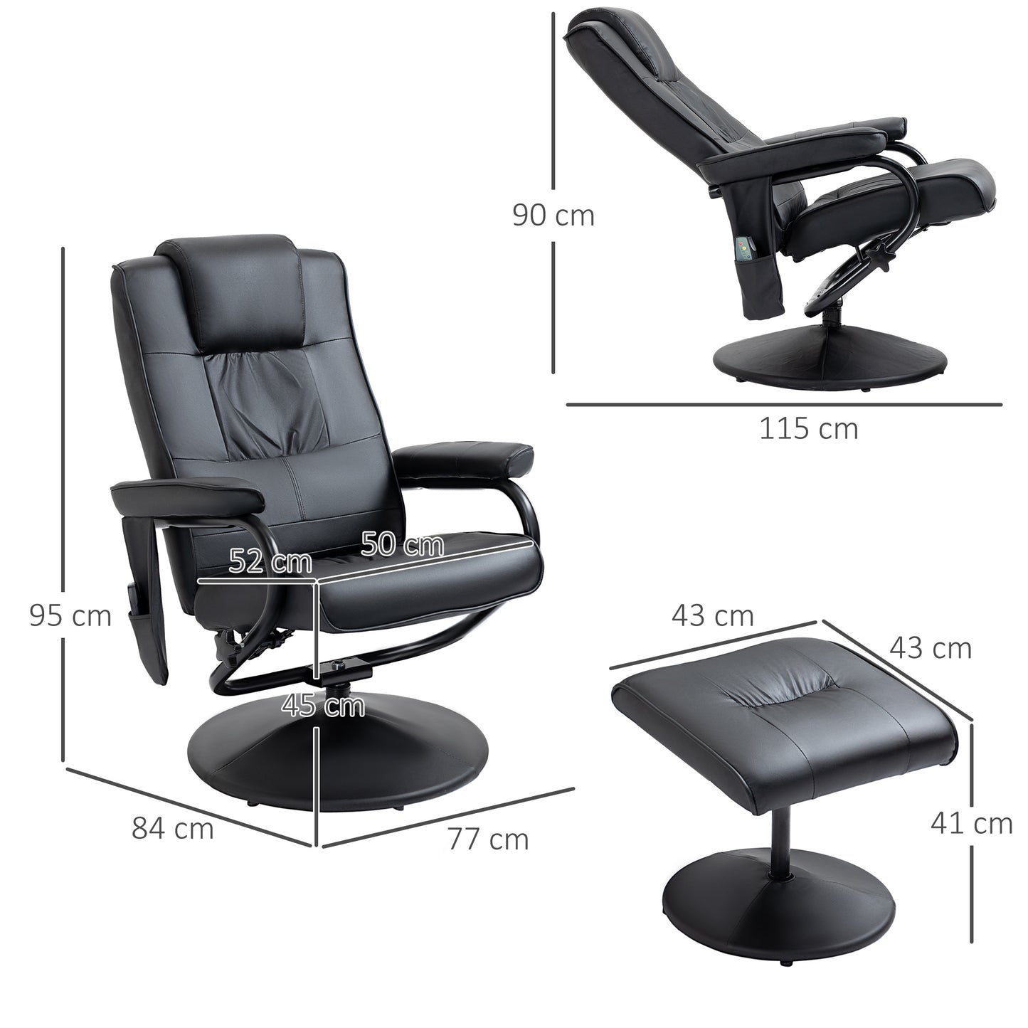 HOMCOM Sillón Relax Reclinable con Reposapiés Sillón de Masaje Eléctrico con 10 Puntos de Masaje Sillón Relax Giratorio con Mando a Distancia para Salón Oficina Negro