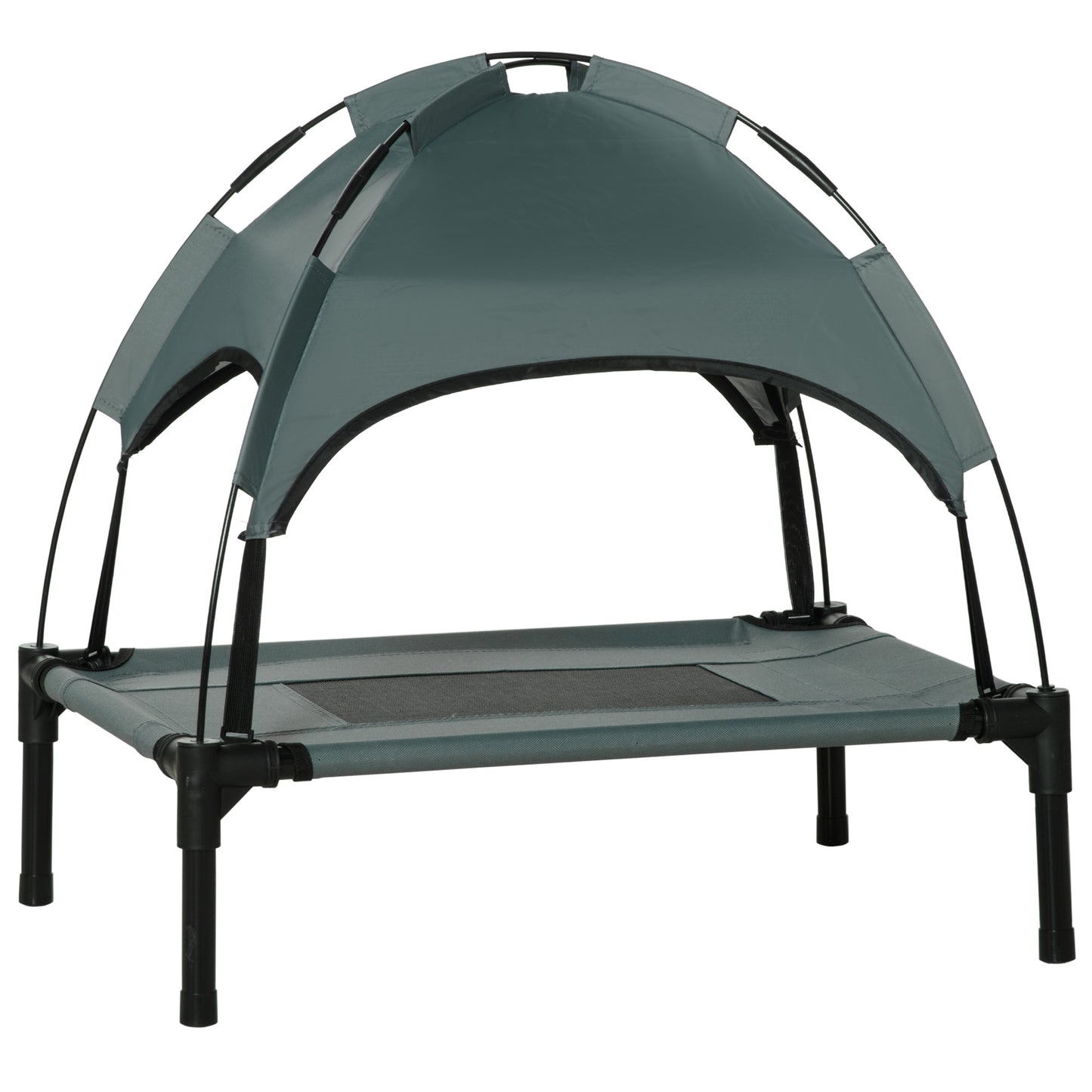 PawHut Cama Elevada para Mascotas Portátil con Toldo Extraíble Tela Transpirable al Aire Libre para Interior y Exterior 61x46x62 cm Gris