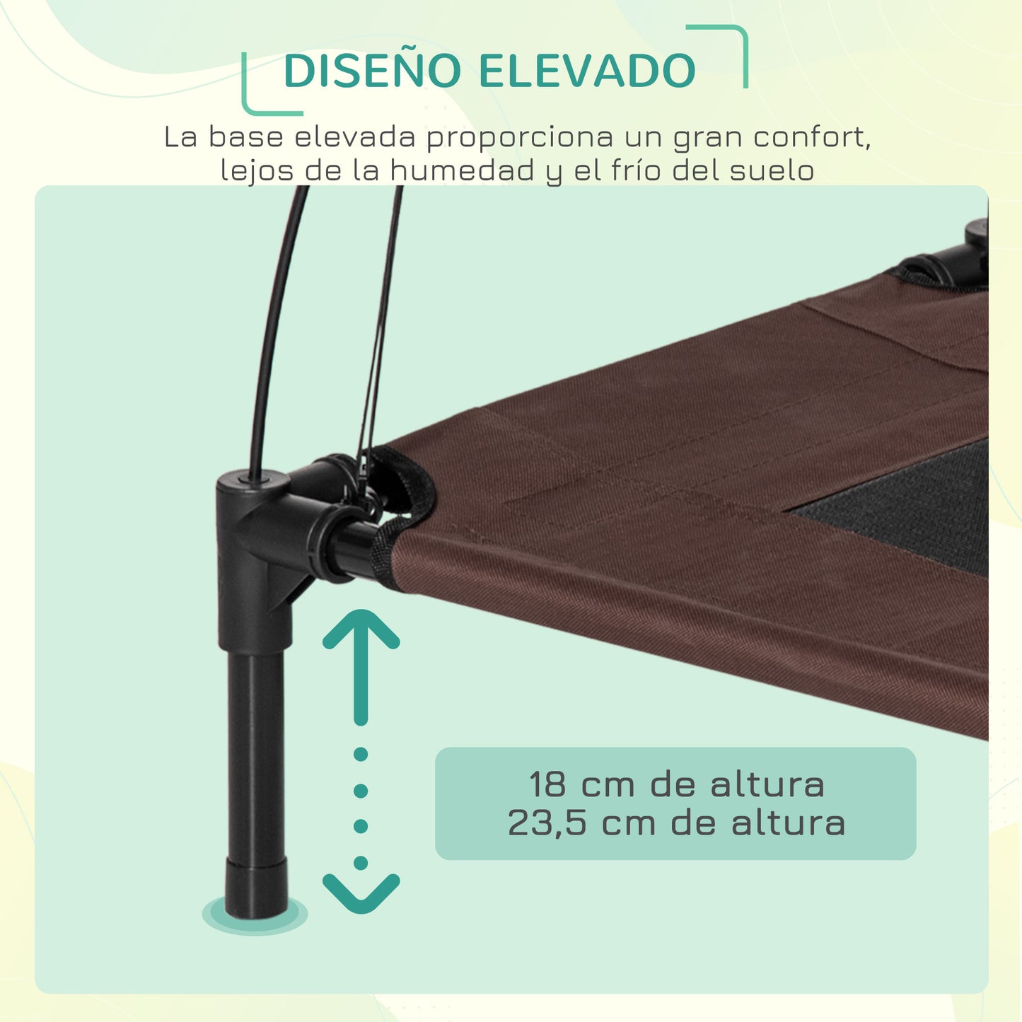 PawHut Cama Elevada para Mascotas Portátil con Toldo Extraíble Tela Transpirable al Aire Libre para Interior y Exterior 61x46x62 cm Café