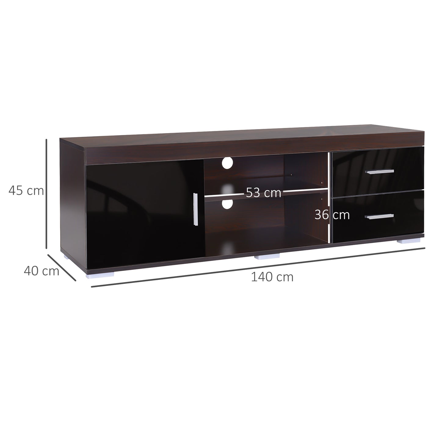 HOMCOM Mueble para TV Mesa para TV de Salón con Armario Cajones Estantes Abiertos Ajustable de 3 Niveles Soporte de Televisor Diseño Clásico Carga 80 kg 140x40x45 cm Café