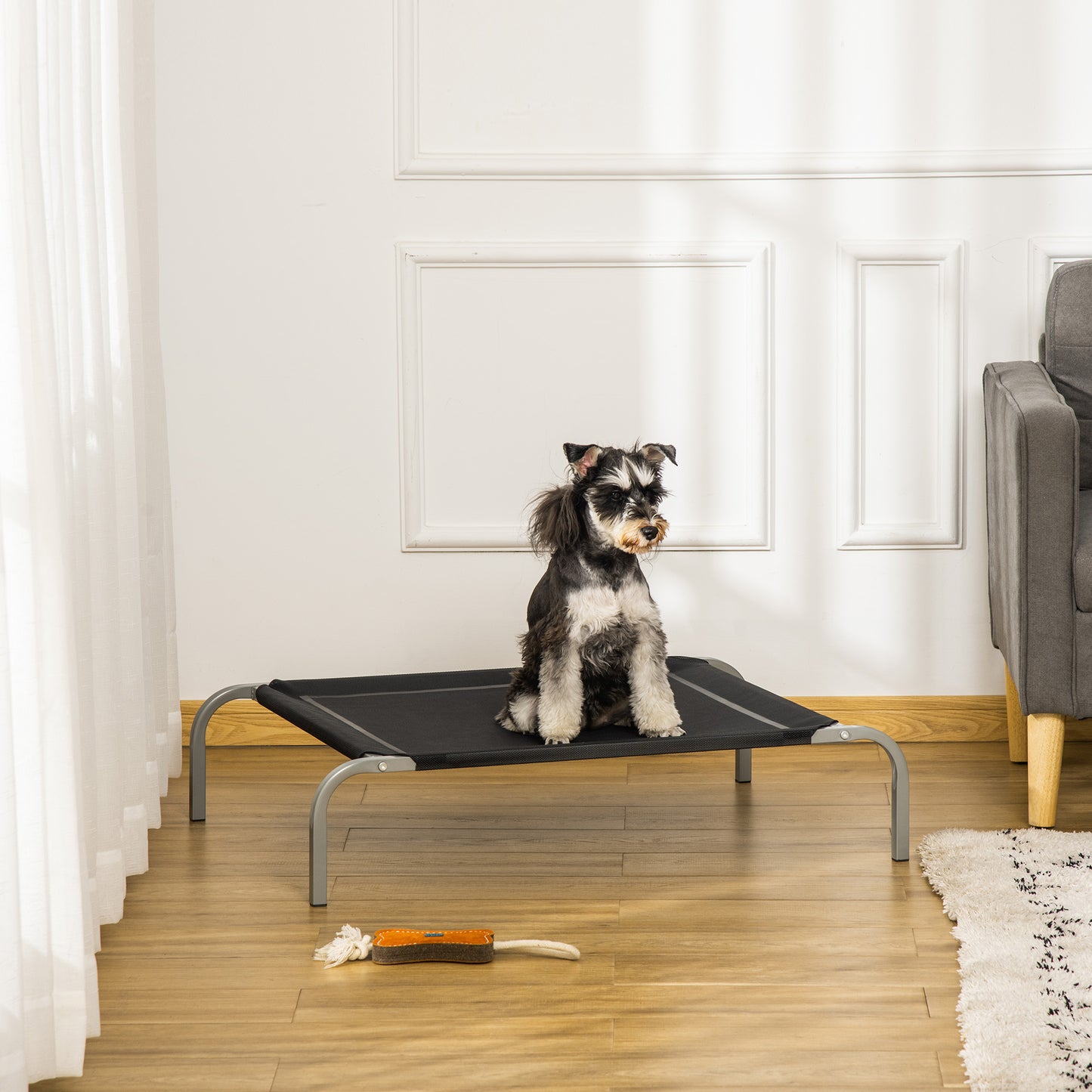 PawHut Cama Elevada para Perros Gatos Transpirable Cama Mascotas 90x65x20 cm para Dormir Relajar con Marco de Acero para Interiores Exterior Negro