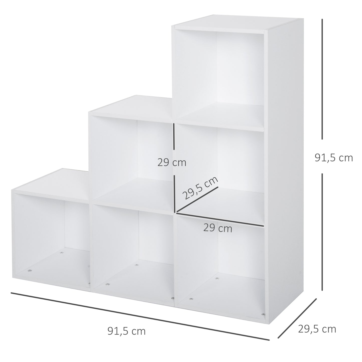 HOMCOM Estantería en Forma de Escalera Armario de Almacenamiento 6 Cubos Estantería de Pie Estante de Exposición 91.5x29.5x91.5cm Madera