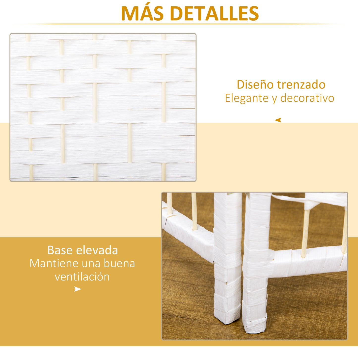 HOMCOM Biombo Separador de Ambientes 160x170 cm Divisor de Habitación Plegable de Cuerda de Papel y Marco de Madera Decoración para Dormitorio Salón Blanco