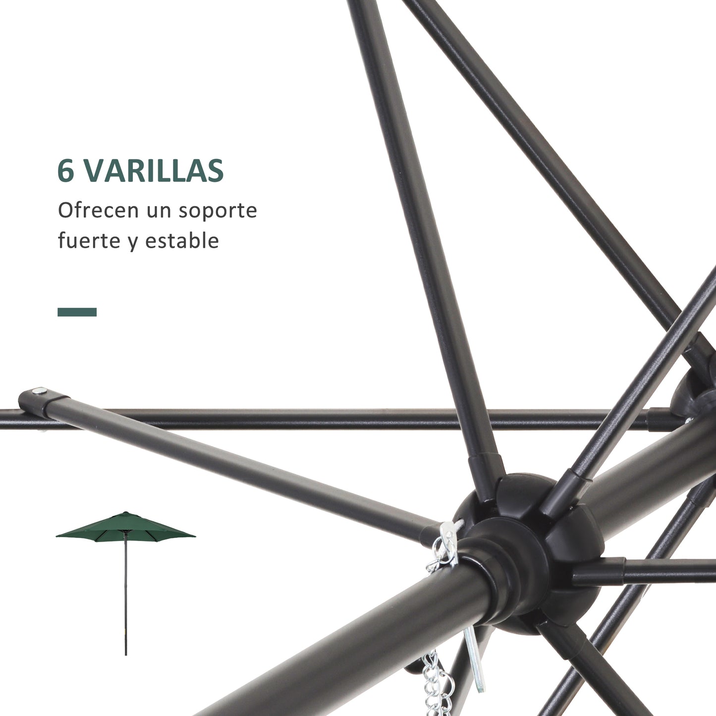 Outsunny Sombrilla de Jardín con Mástil de Aluminio Ø2x2 m Parasol de Terraza con Techo de Ventilación y Poste Desmontable Impermeable para Patio Exterior Verde