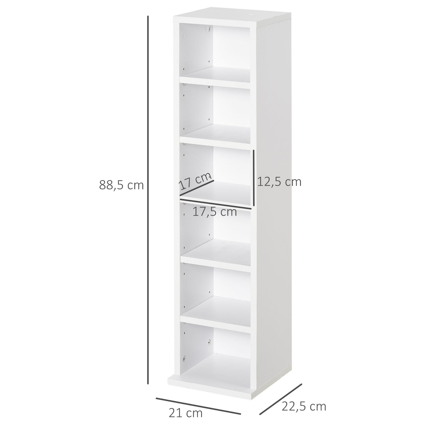 HOMCOM Estanterías para CD o DVD Soportes para CD con 12 Compartimientos para 204 CDs y Estante Ajustable para Salón Dormitorio Oficina 21x22,5x88,5 cm Blanco