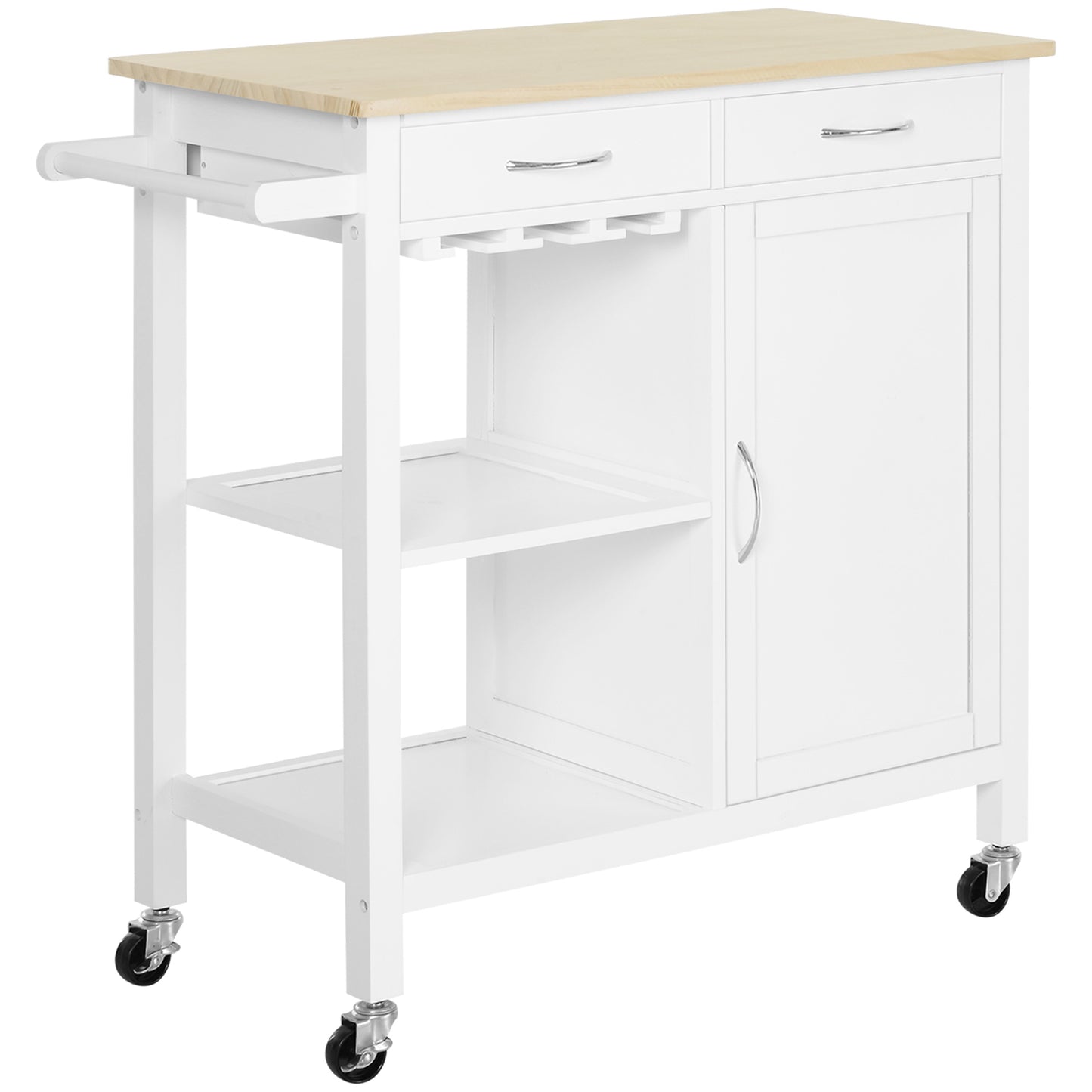 HOMCOM Carro de Cocina Carrito de Servir Multiusos Estantería Carrito Auxiliar con Ruedas para Baño Dormitorio con Estante Cajón Armario 89x40x84cm