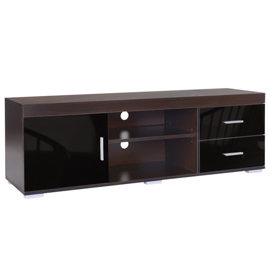 HOMCOM Mueble para TV Mesa para TV de Salón con Armario Cajones Estantes Abiertos Ajustable de 3 Niveles Soporte de Televisor Diseño Clásico Carga 80 kg 140x40x45 cm Café