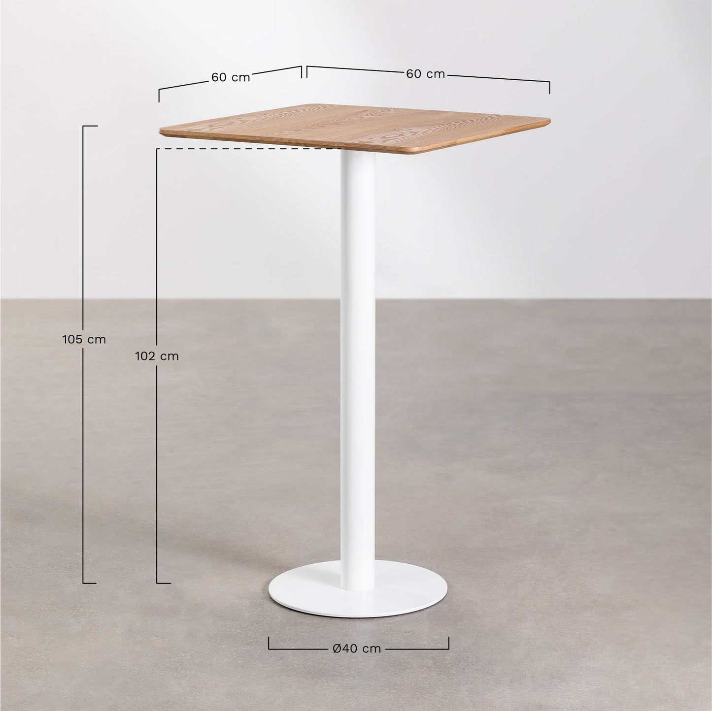 Mesa Alta de Bar Cuadrada en Chapa de Fresno Frappe ↔︎ 60 cm BLANCO -  SKLUM