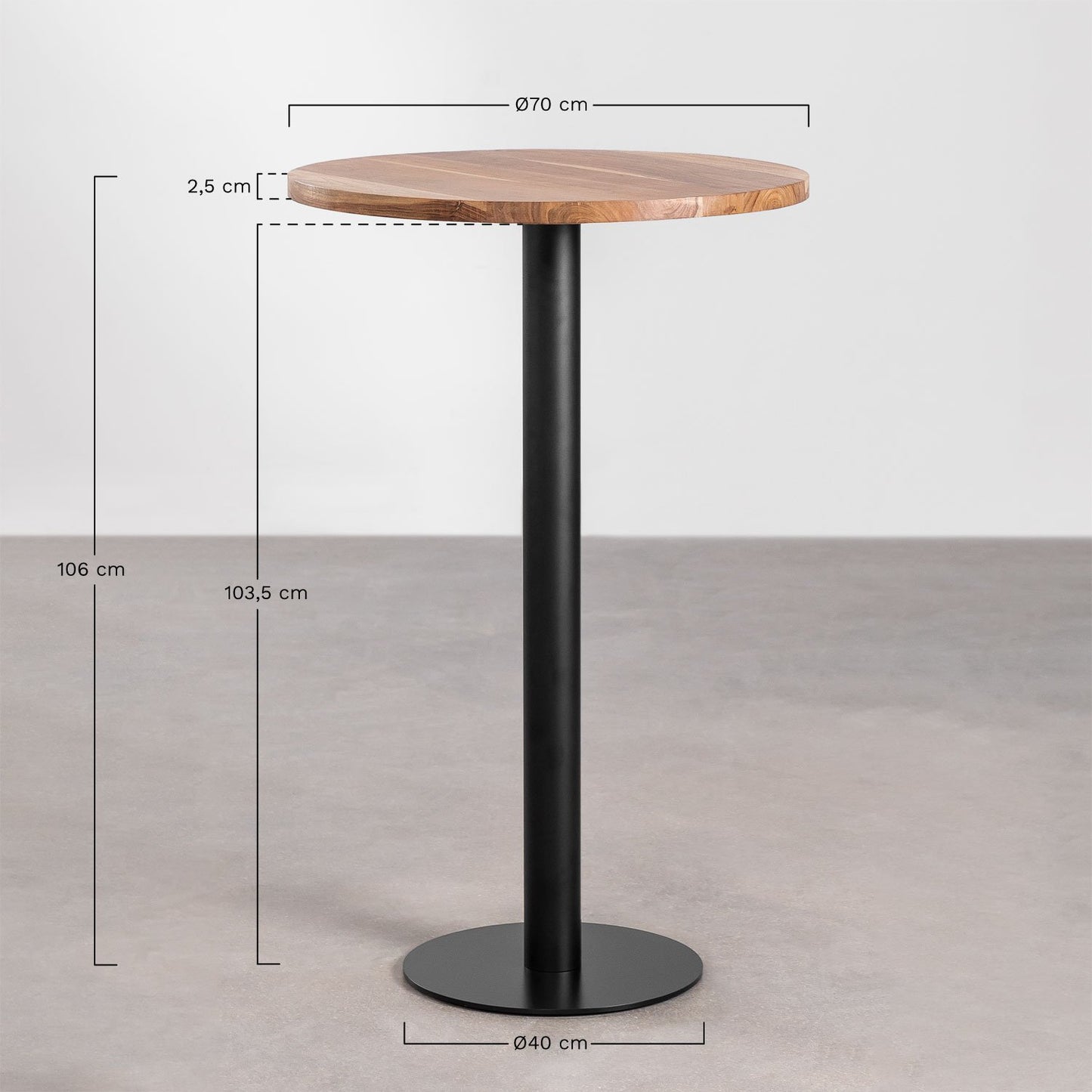 Mesa Alta de Bar Redonda en Madera de Acacia Macchiato Ø70 cm NEGRO -  SKLUM