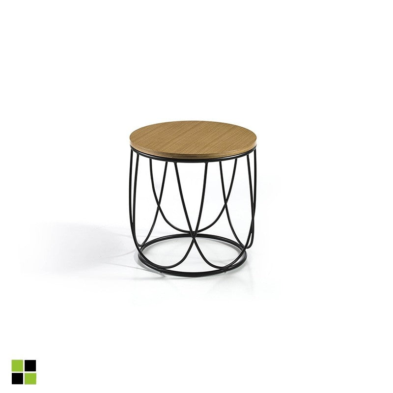 Mesa Auxiliar - Modelo Solo - Color Roble/Negro - Material MDF/Metal - Medidas Ø 42 x 40H cm - Momma Home