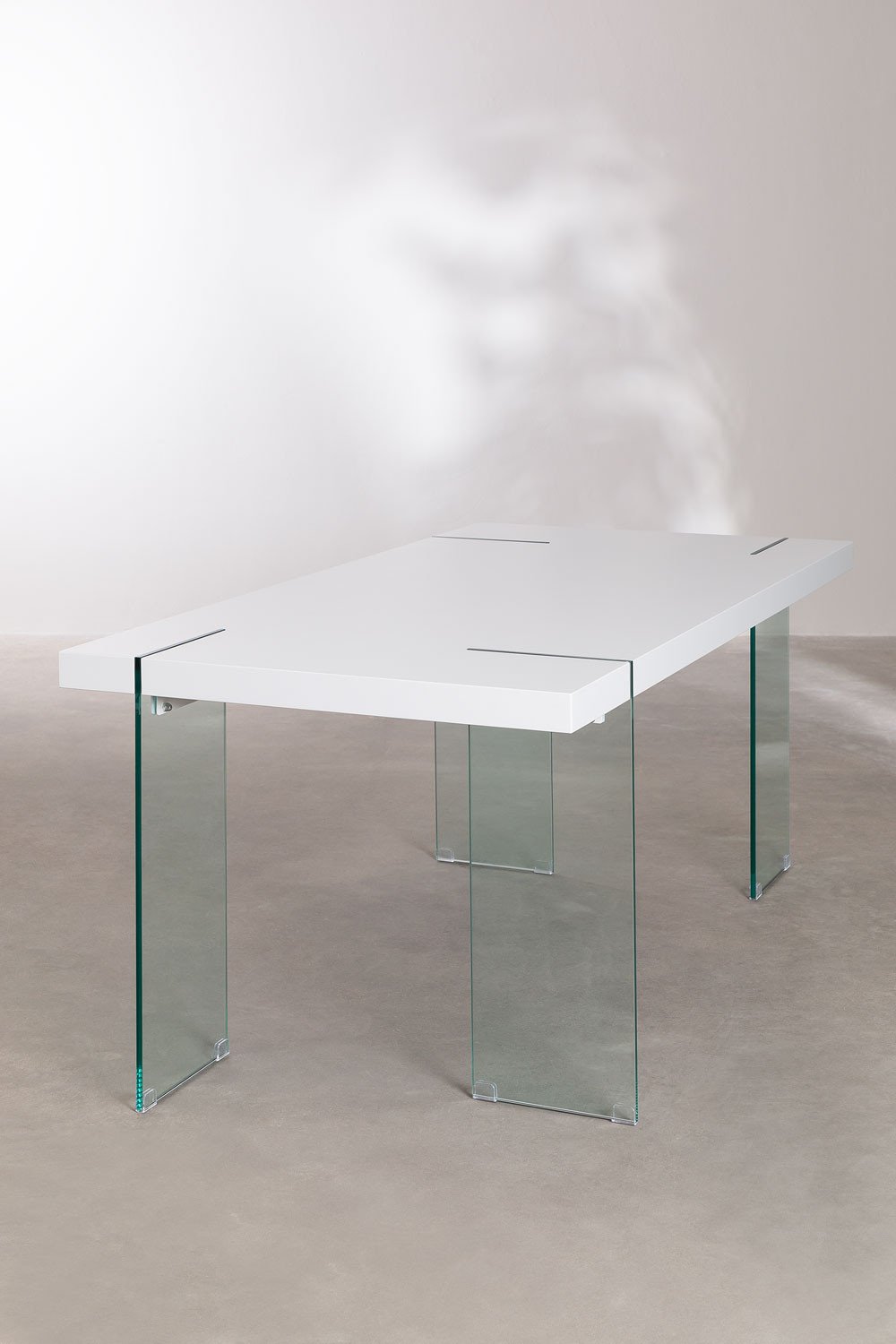 Mesa de Comedor Rectangular en MDF y Patas de Cristal Kali 190 x 95 cm Madera Blanca -  SKLUM