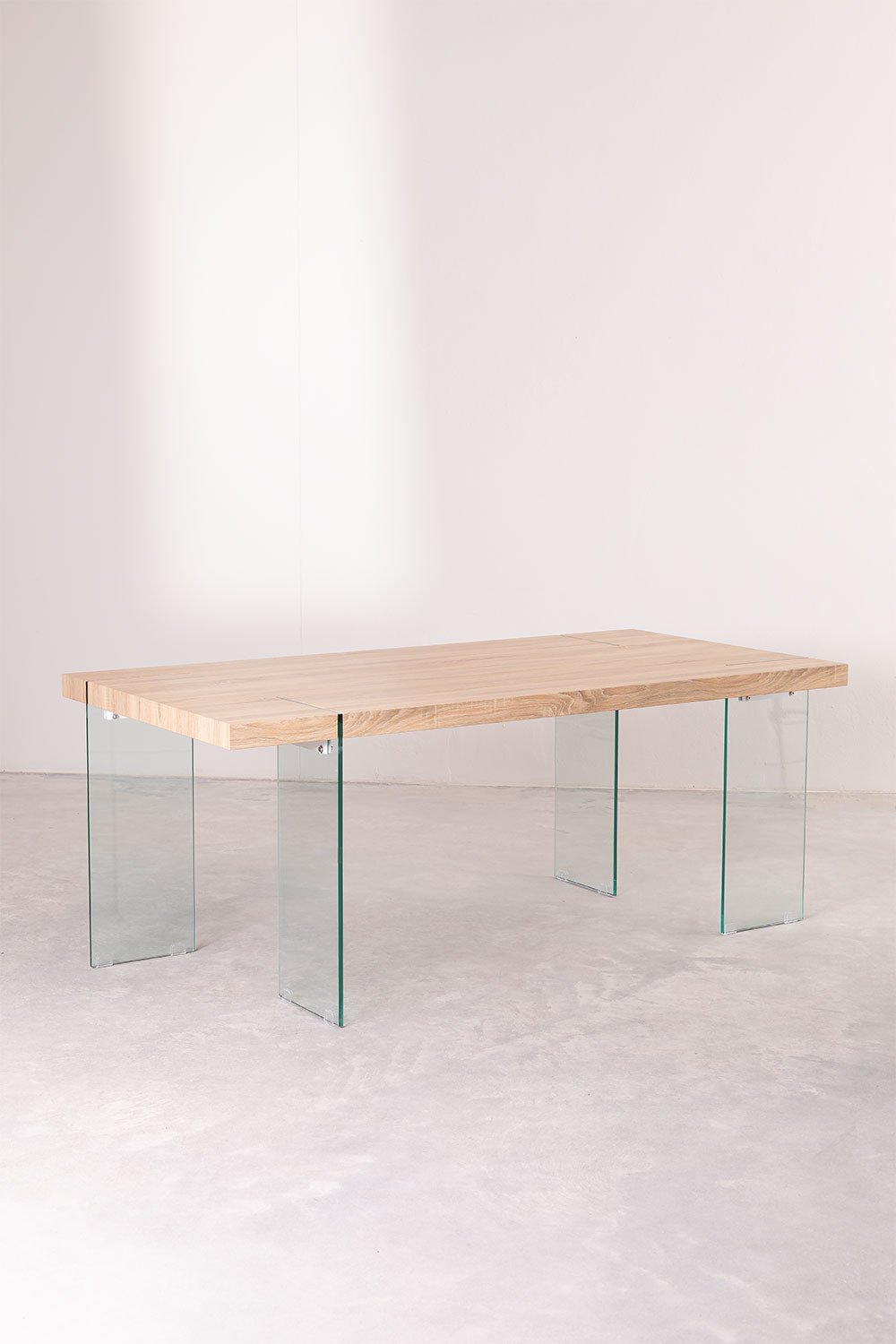 Mesa de Comedor Rectangular en MDF y Patas de Cristal Kali 190 x 95 cm Marrón Madera Natural -  SKLUM