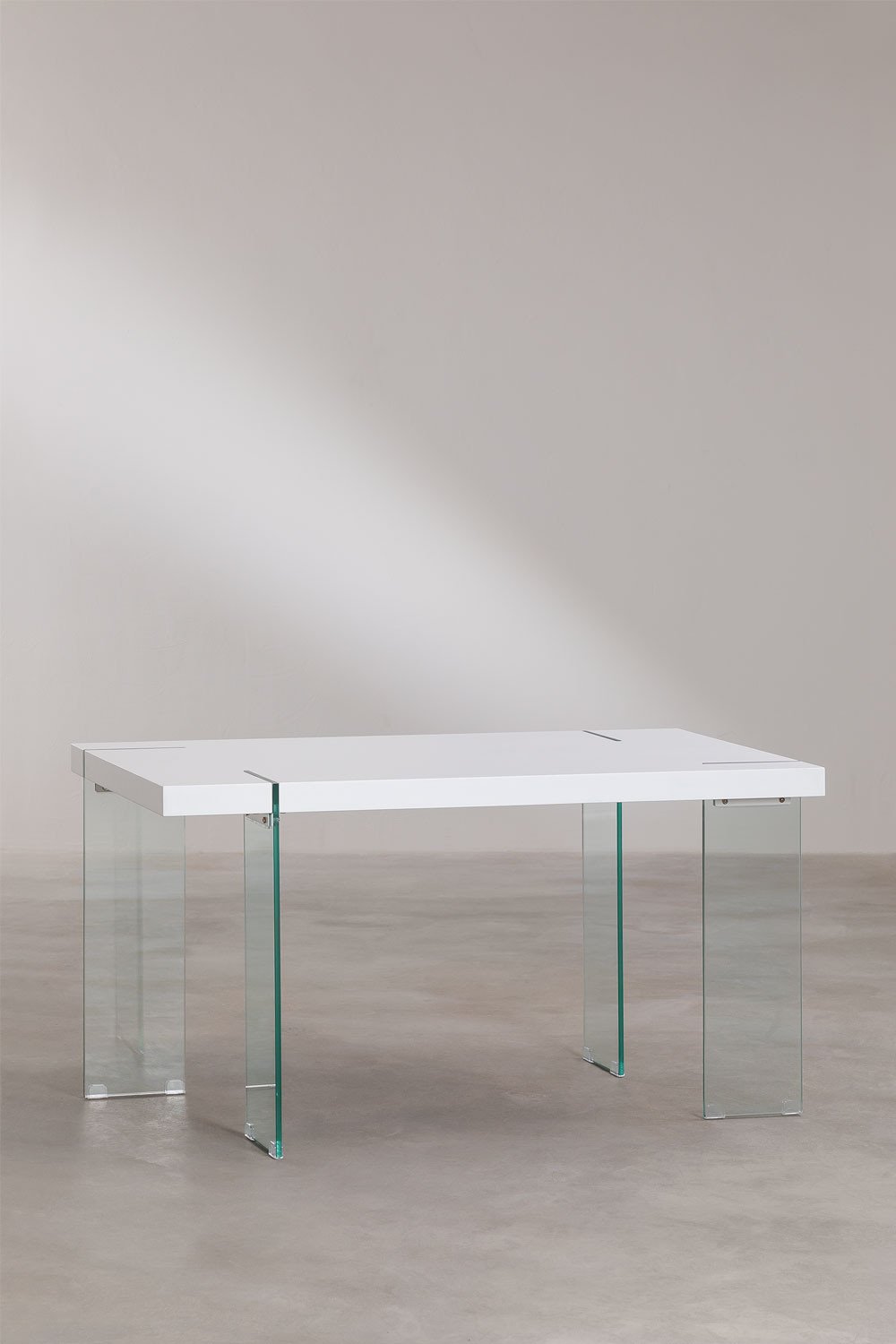 Mesa de Comedor Rectangular en MDF y Patas de Cristal Kali 140 x 80 cm Madera Blanca -  SKLUM