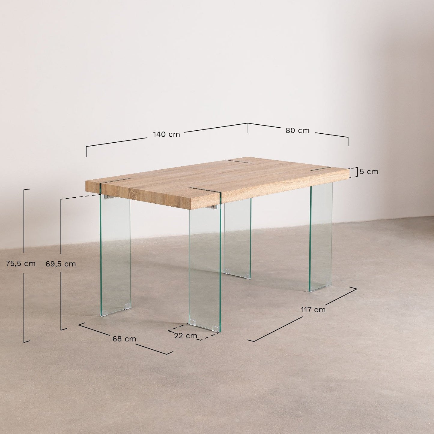 Mesa de Comedor Rectangular en MDF y Patas de Cristal Kali 140 x 80 cm Madera Blanca -  SKLUM