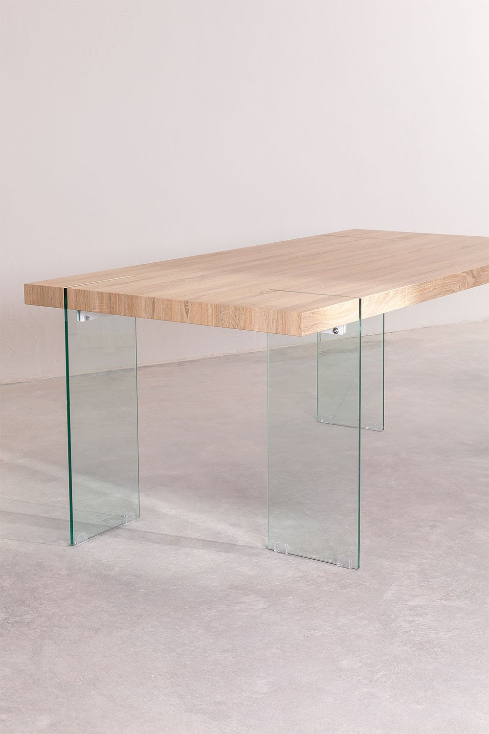 Mesa de Comedor Rectangular en MDF y Patas de Cristal Kali 190 x 95 cm Marrón Madera Natural -  SKLUM