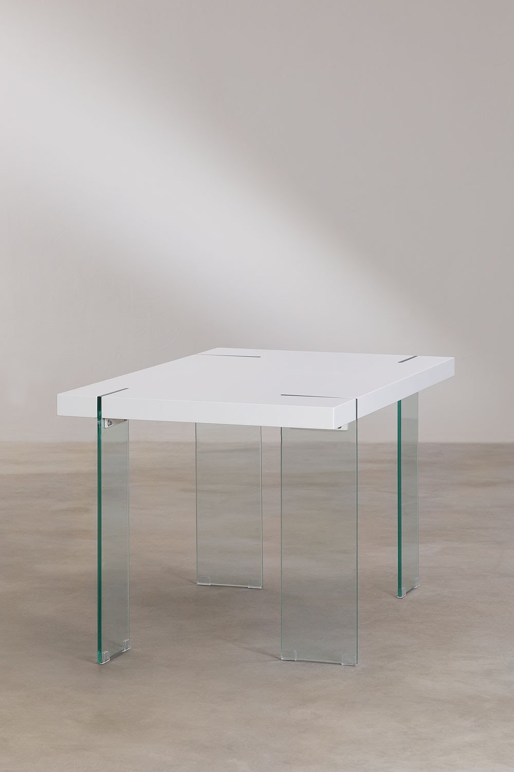 Mesa de Comedor Rectangular en MDF y Patas de Cristal Kali 140 x 80 cm Madera Blanca -  SKLUM