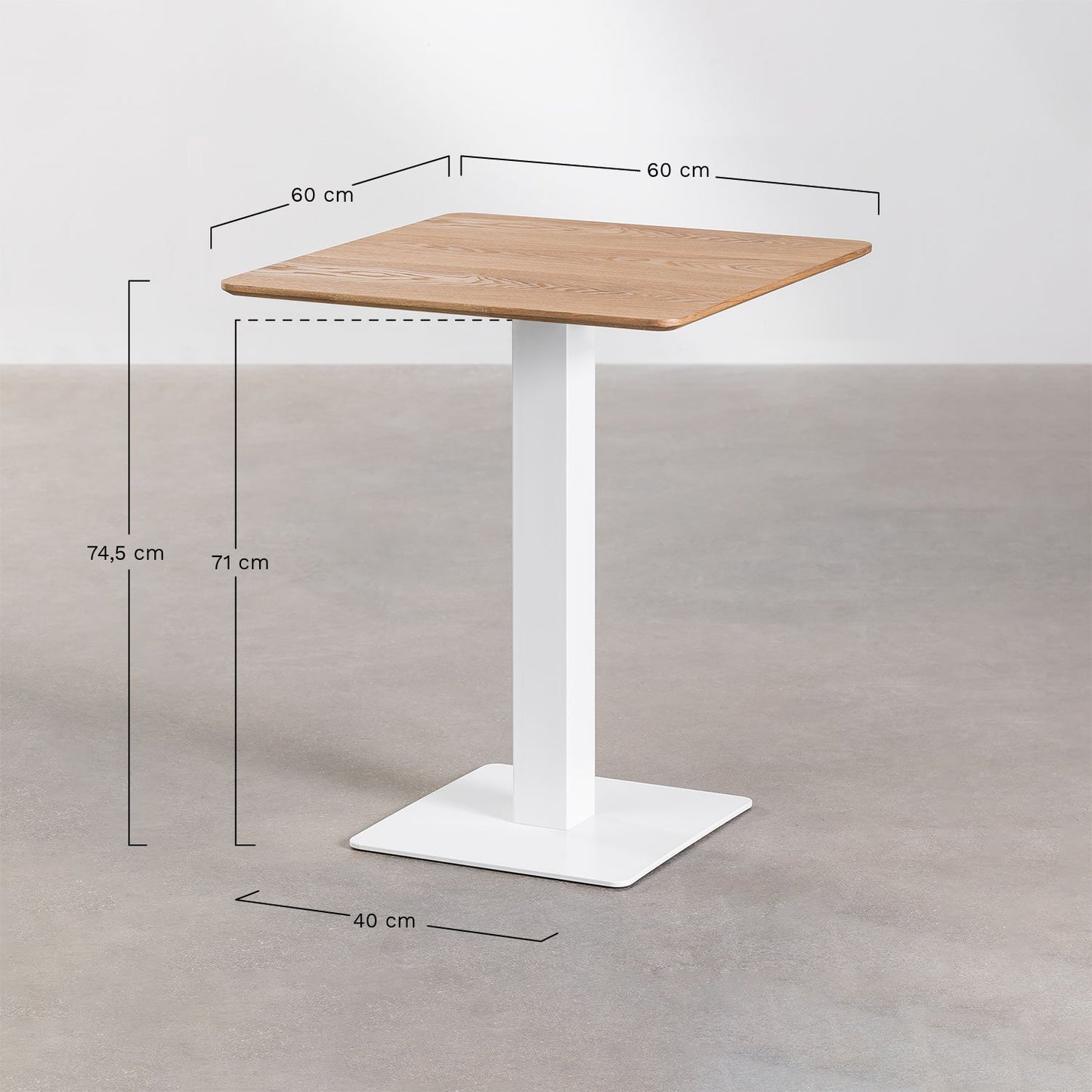 Mesa de Bar Cuadrada en Chapa de Fresno Espresso ↔︎ 60 cm BLANCO -  SKLUM