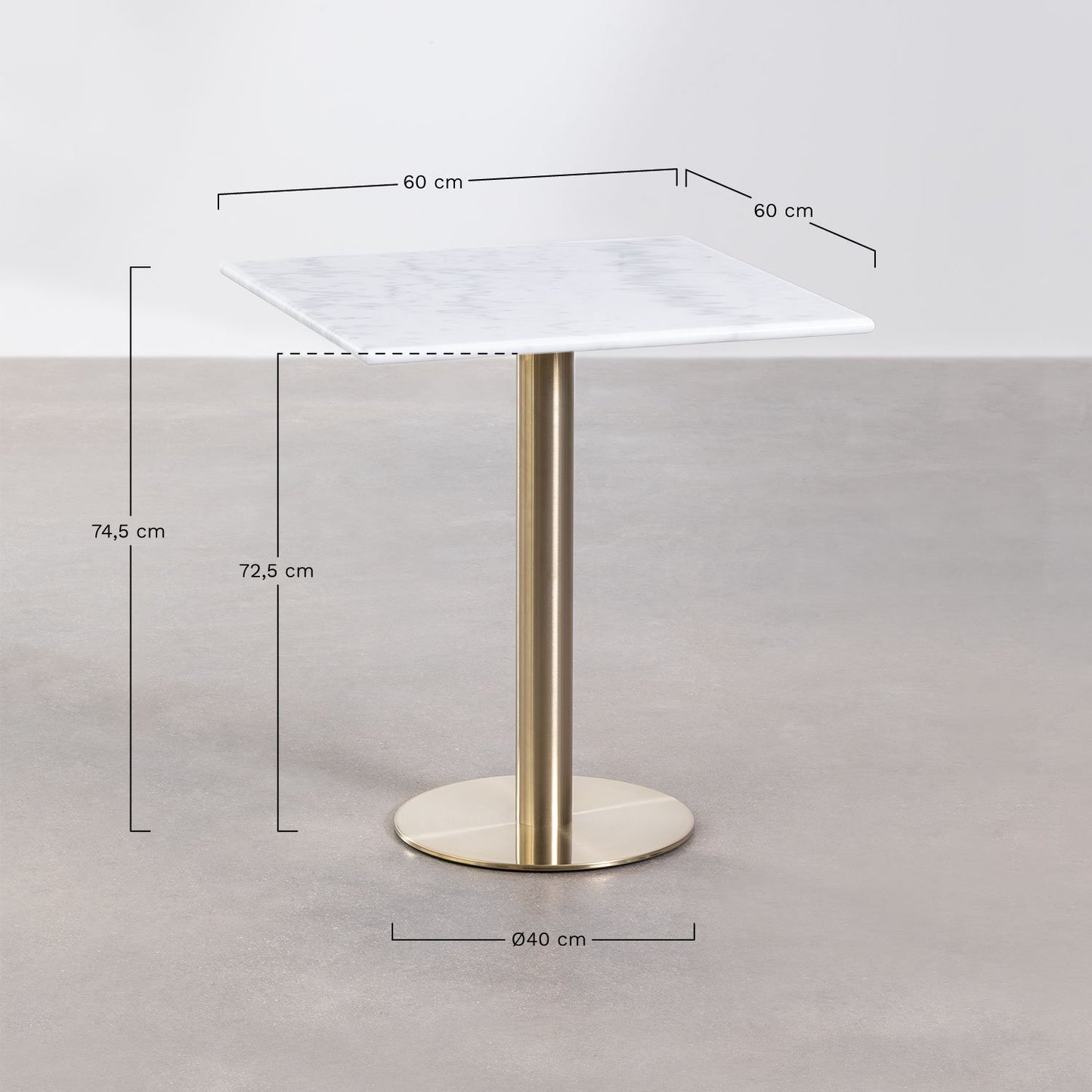 Mesa de Bar Cuadrada en Mármol Cosmopolitan ↔︎ 60 cm Blanco Oro champagne -  SKLUM