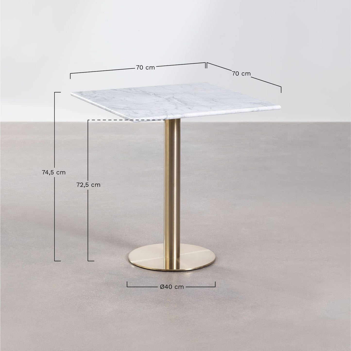 Mesa de Bar Cuadrada en Mármol Cosmopolitan ↔︎ 70 cm Negro Oro champagne -  SKLUM