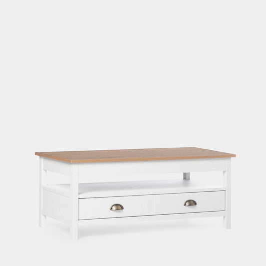 Mesa de centro elevable con cajón en madera color blanco Marais -  Klast