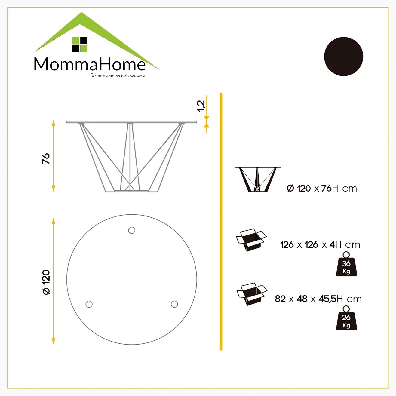 MOMMA HOME Mesa de comedor cristal transparente circular, Modelo Bayo, Medidas Ø 120 x 76H cm