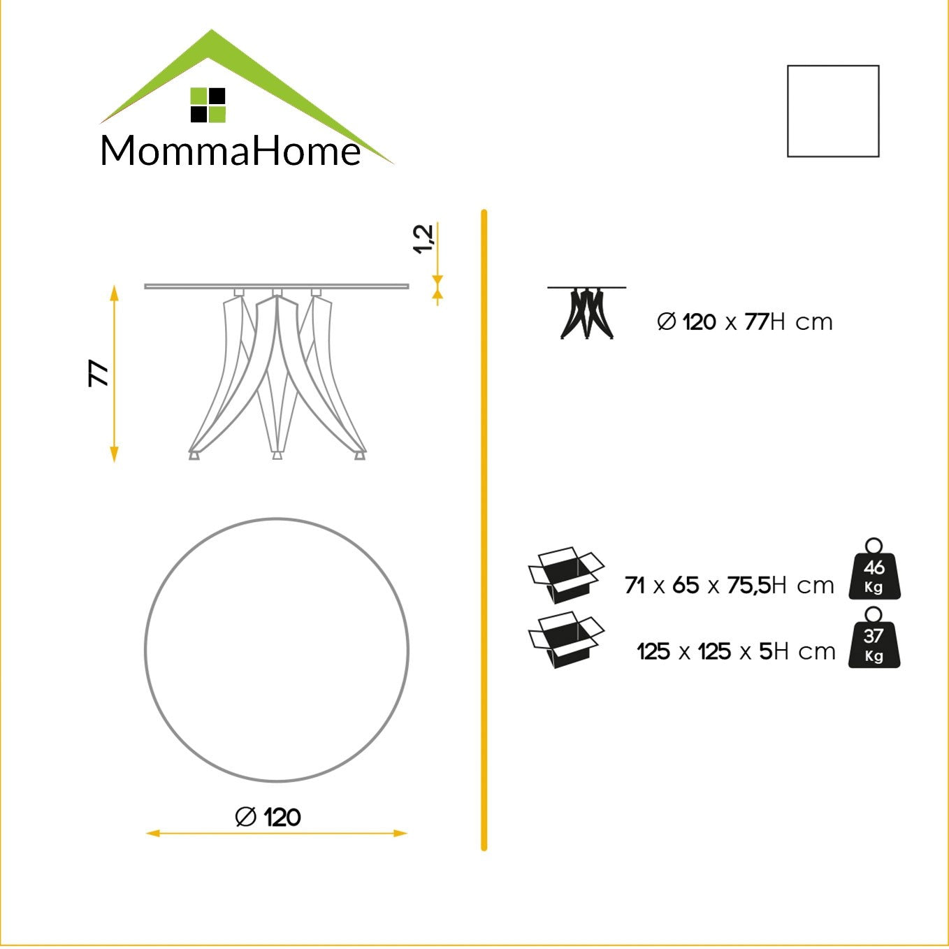 MOMMA HOME Mesa de comedor cristal transparente, Modelo Tesla, Medidas MEDIDAS Ø 120 X 76H CM