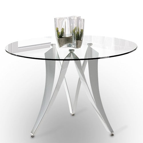 MOMMA HOME Mesa de comedor cristal transparente, Modelo Tesla, Medidas MEDIDAS Ø 120 X 76H CM