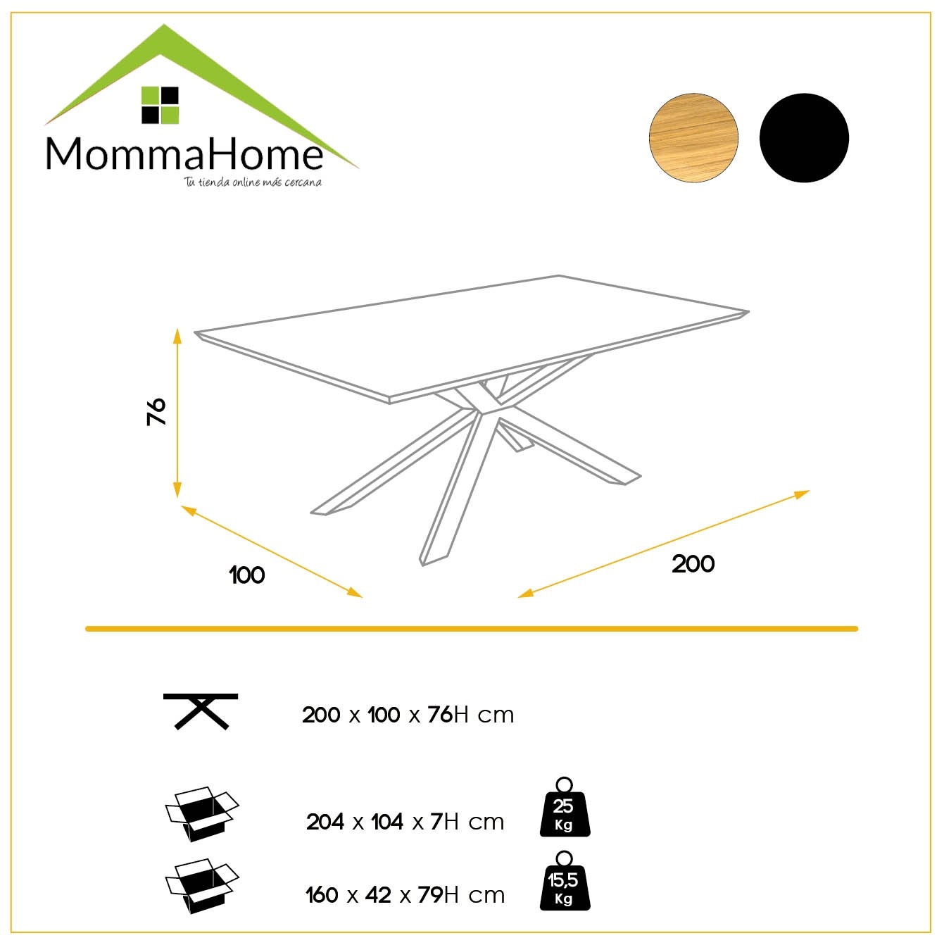 MOMMA HOME Mesa de comedor en Nogal, Modelo Lousse, Medidas 200 x 100 x 76H cm