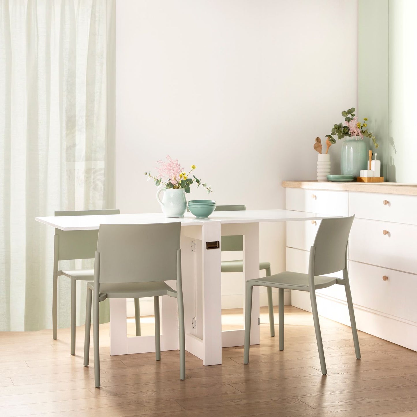 Mesa de comedor plegable rectangular lacada en blanco Anika -  Klast