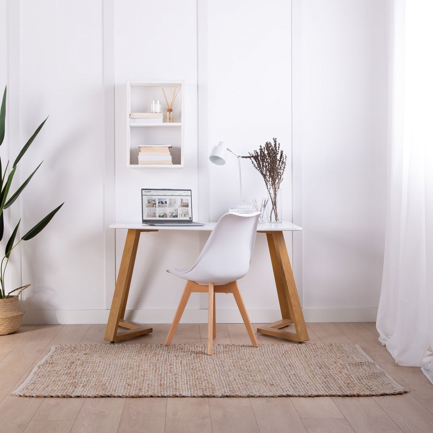 Mesa de comedor rectangular 120 en madera color blanco con pata natural Ilean -  Klast
