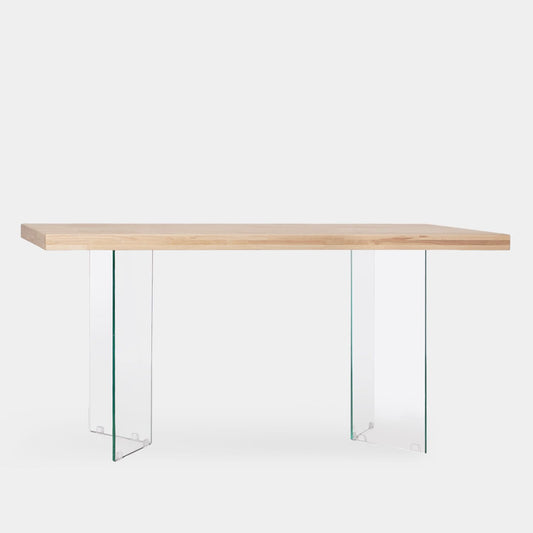 Mesa de comedor rectangular 160 en madera de roble con pata de cristal Lihma -  Klast