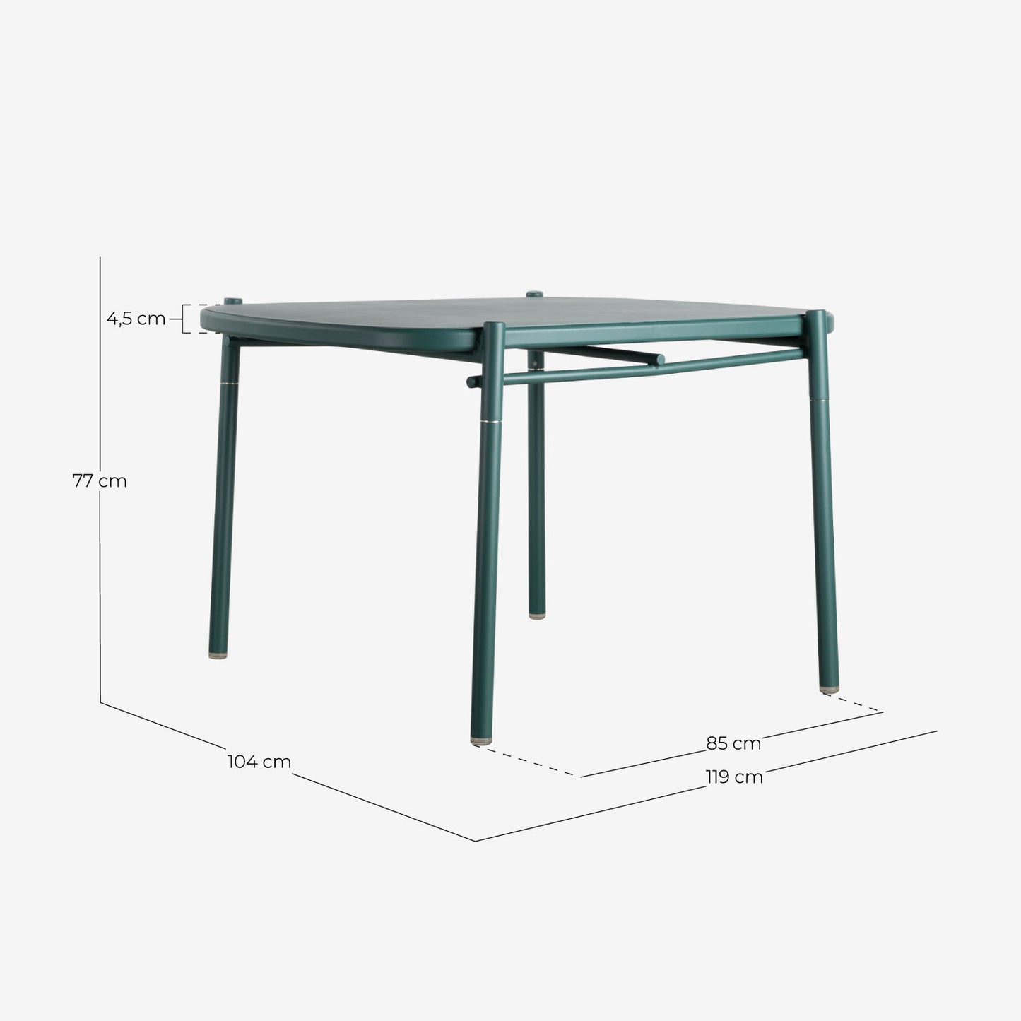Mesa de Comedor Rectangular de Aluminio (119x104 cm) Keri Verde pino - The Masie