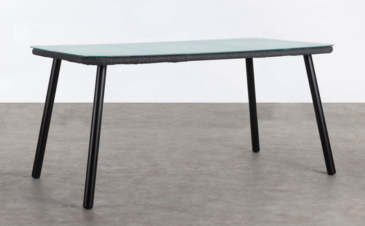 Mesa de Comedor Rectangular de Aluminio y Cristal (160x90 cm) Drian Negro y Gris medio - The Masie