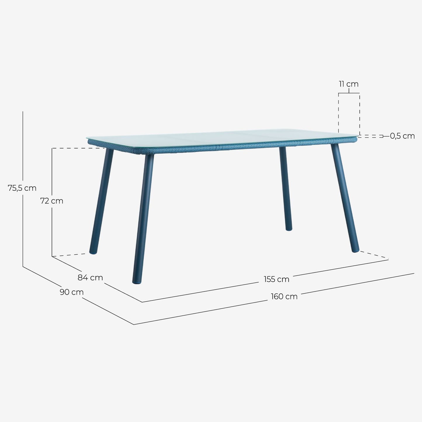 Mesa de Comedor Rectangular de Aluminio y Cristal (160x90 cm) Drian Verde Lima claro y Marrón verdoso - The Masie