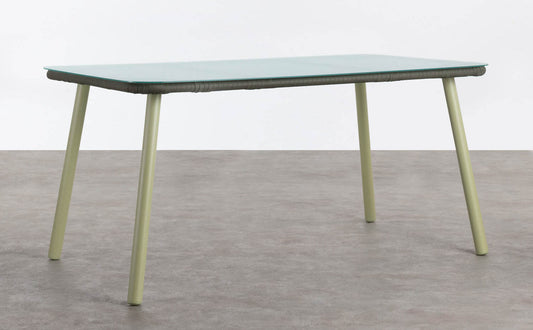Mesa de Comedor Rectangular de Aluminio y Cristal (160x90 cm) Drian Verde Lima claro y Marrón verdoso - The Masie