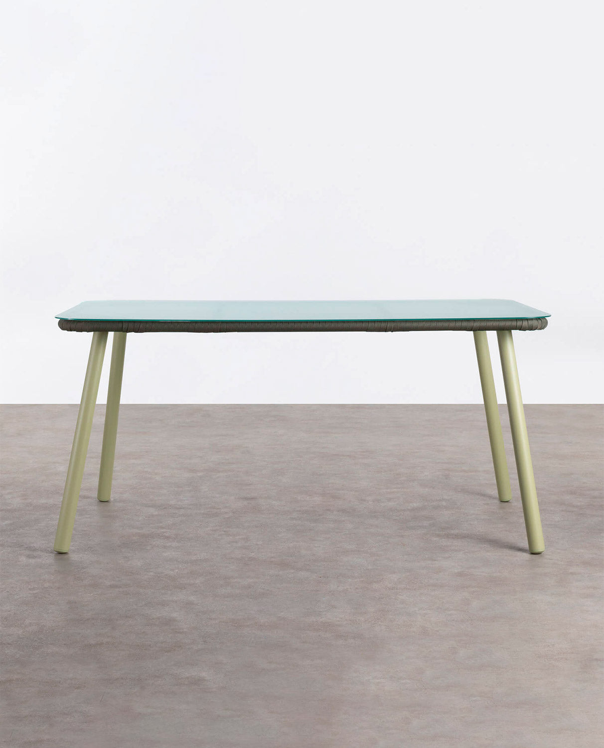 Mesa de Comedor Rectangular de Aluminio y Cristal (160x90 cm) Drian Verde Lima claro y Marrón verdoso - The Masie