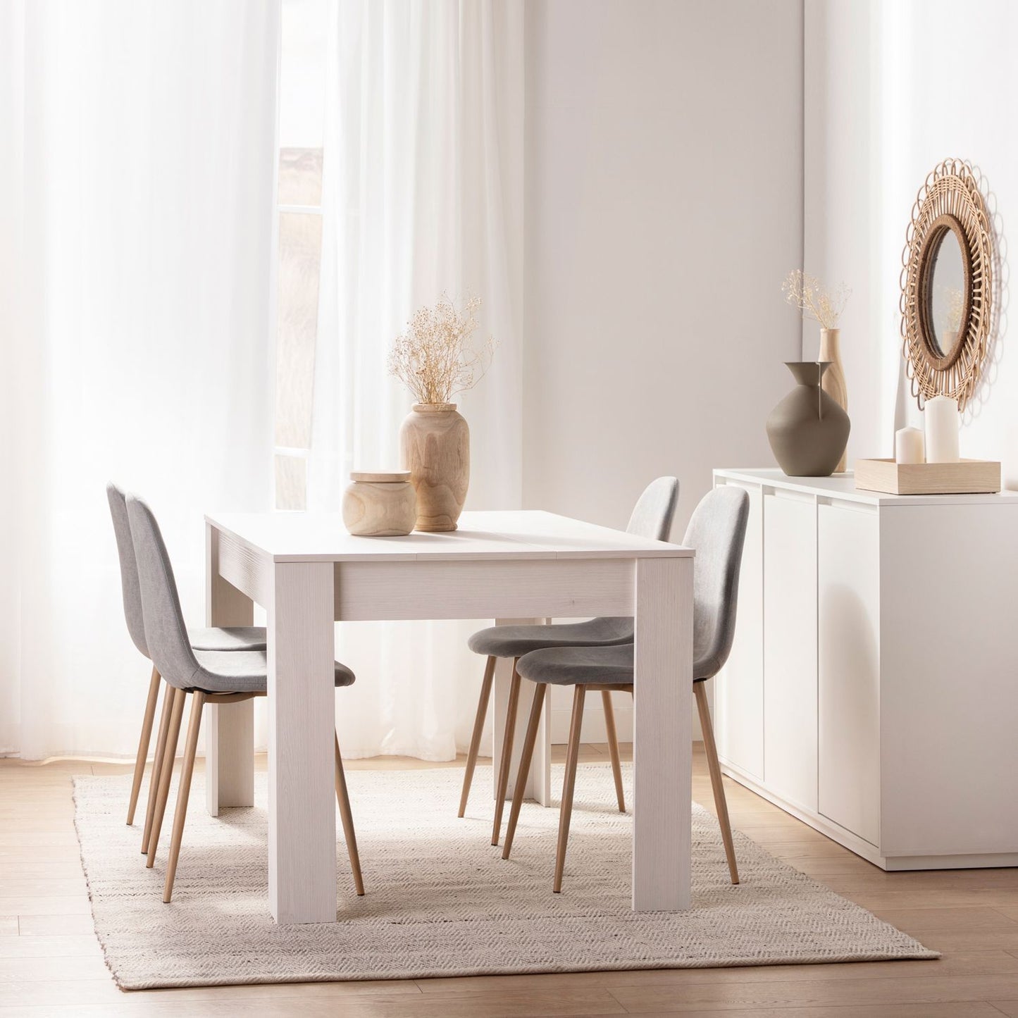 Mesa de comedor rectangular extensible 140/200 en madera color blanco Selin -  Klast