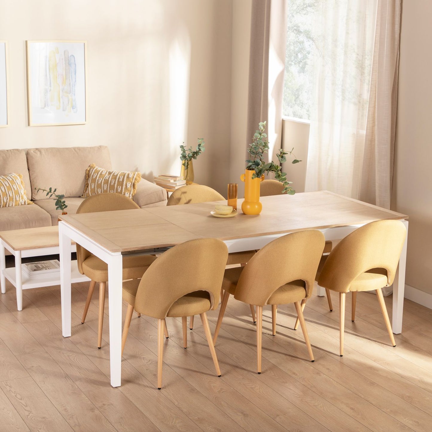 Mesa de comedor rectangular extensible 150/200 en chapa de pino y madera Baltic -  Klast